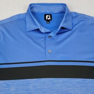 FootJoy Mens XL Blue Striped Stretch Short Sleeve Golf Polo Shirt Course Logo